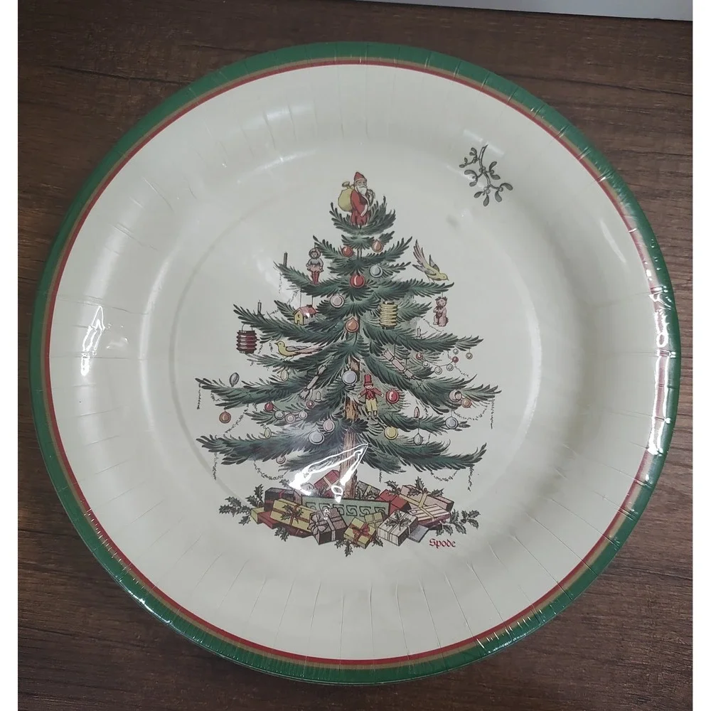Vintage Spode Paper Plate Christmas Tree 8 Count Pack NOS Made In USA A3